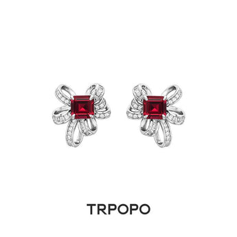 Ruby Bow Blossom Stud Earrings - TRPOPO