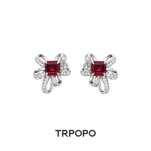 Ruby Bow Blossom Stud Earrings - TRPOPO