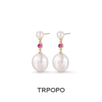 Ruby Double Pearl Drop Earrings - TRPOPO