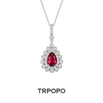 Ruby Teardrop Halo Necklace - TRPOPO