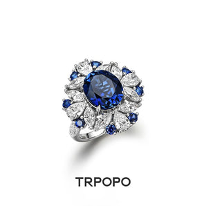 Sapphire Bloom Halo Ring - TRPOPO