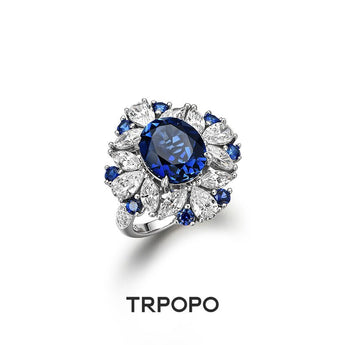 Sapphire Bloom Halo Ring - TRPOPO