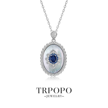 Sapphire & Mother - of - Pearl Floral Pendant Necklace - TRPOPO