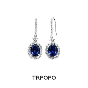 Sapphire Oval Halo Drop Earrings - TRPOPO