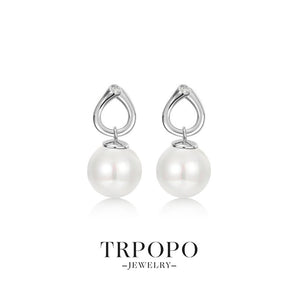 Shimmering Pearl Drop Hoop Earrings - TRPOPO