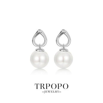 Shimmering Pearl Drop Hoop Earrings - TRPOPO