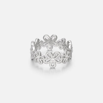 Silver Flower Diamond Ring - TRPOPO