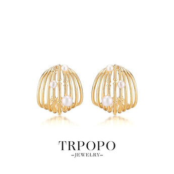 Simple C - shaped Baroque Pearl Stud Earrings - TRPOPO