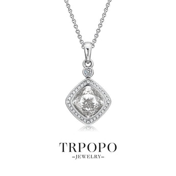 Square Gemstone Halo Pendant Necklace - TRPOPO