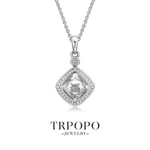 Square Gemstone Halo Pendant Necklace - TRPOPO