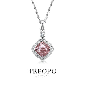 Square Pink Gem Halo Pendant Necklace - TRPOPO
