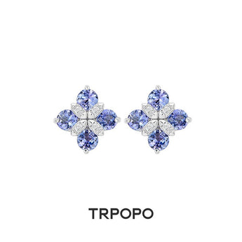 Starry Blue Four - Leaf Clover Sapphire Earrings - TRPOPO