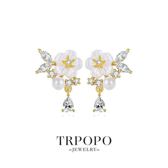 Sterling Silver Camellia Drop Earrings - TRPOPO