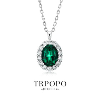 Sterling Silver Emerald Pendant Necklace - TRPOPO