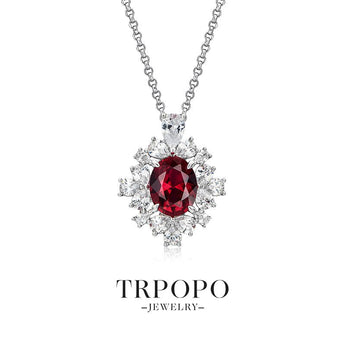 Sterling Silver Ruby Pendant Necklace - TRPOPO