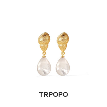 Textured Gold Baroque Pearl Drop Earrings - TRPOPO