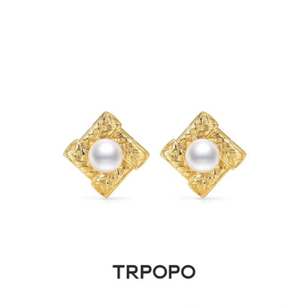 Textured Gold Black Pearl Stud Earrings - TRPOPO