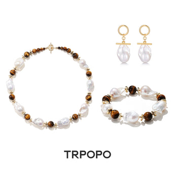 Tiger's Eye Baroque Pearl Jewelry Set - TRPOPO