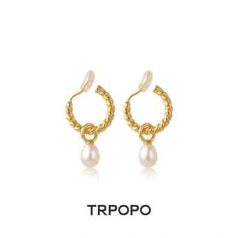 Twisted Gold Pearl Ear Clips - TRPOPO