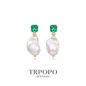 Verdant Gem Baroque Pearl Earrings - TRPOPO