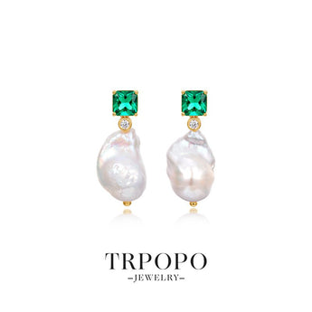 Verdant Gem Baroque Pearl Earrings - TRPOPO