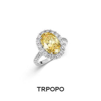 Yellow Diamond Oval Halo Ring - TRPOPO
