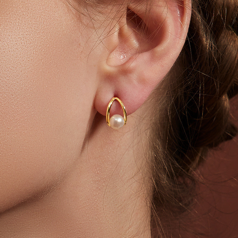 TRPOPO MS Geometric Drop Pearl Earrings