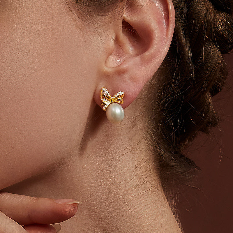 TRPOPO MS Bow Pearl Earrings