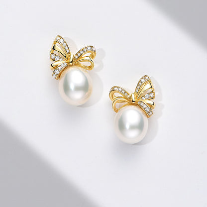 TRPOPO MS Bow Pearl Earrings