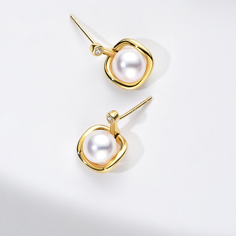 TRPOPO MS Square Frame Pearl Earrings