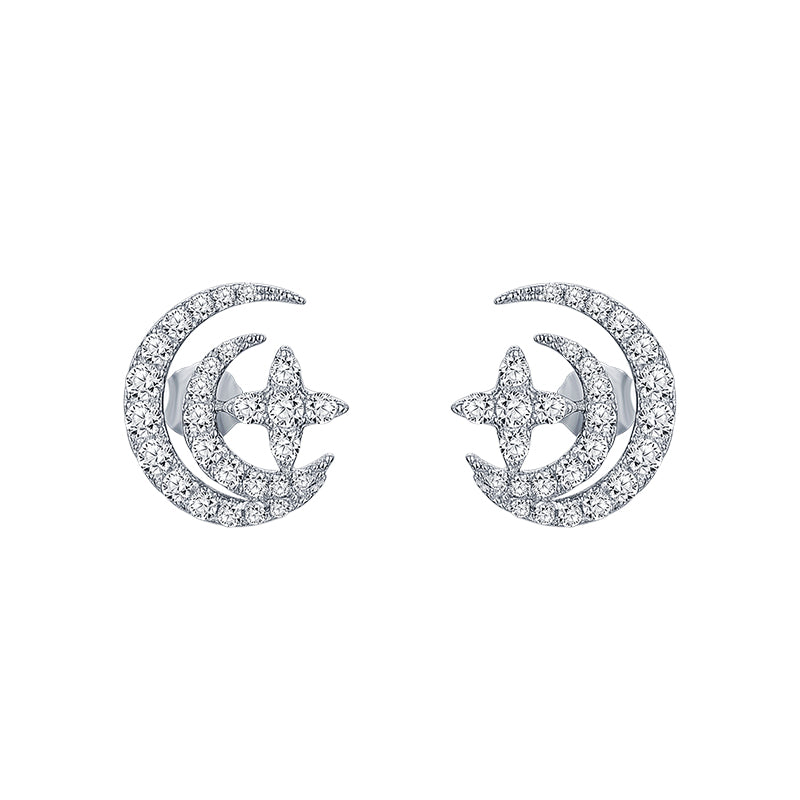 TRPOPO MS Two Crescent Moons with Star Earrings