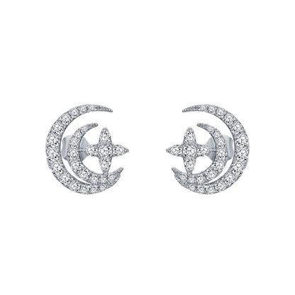 TRPOPO MS Two Crescent Moons with Star Earrings