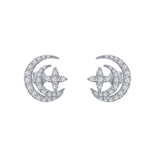 TRPOPO MS Two Crescent Moons with Star Earrings