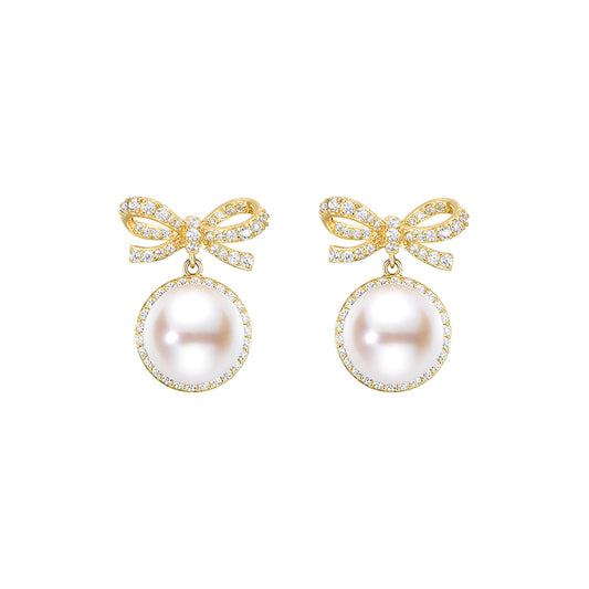 TRPOPO MS Symmetrical Bow Pearl Drop Earrings