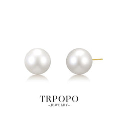 Assorted - Size Round Pearl Stud Earrings in Gold Setting - TRPOPO