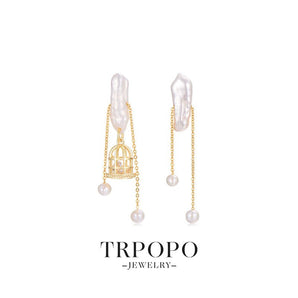 Asymmetric Tassel Hollow Birdcage Earrings - TRPOPO
