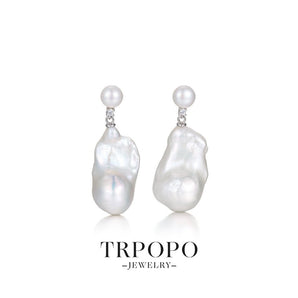 Baroque Pearl & Diamond Accent Drop Earrings - TRPOPO