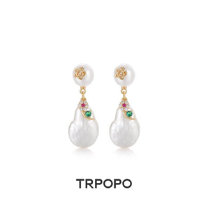 Baroque Pearl Flower Drop Earrings - TRPOPO