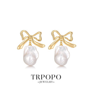 Butterfly Knot Baroque Pearl Earrings - TRPOPO