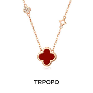 Dual - Tone Clover Agate Necklace - TRPOPO