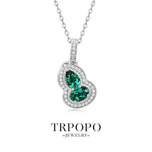 Emerald and Diamond Double Gem Pendant Necklace - TRPOPO