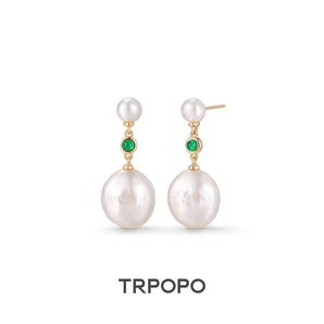 Emerald Double Pearl Drop Earrings - TRPOPO
