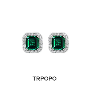 Emerald Square Halo Stud Earrings - TRPOPO