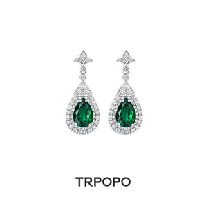 Emerald Teardrop Diamond Drop Earrings - TRPOPO