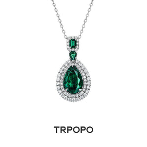 Emerald Teardrop Diamond Pendant Necklace - TRPOPO