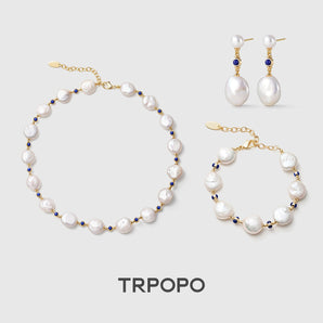 Exotic Flair | Lapis Lazuli Baroque Pearl Jewelry Set - TRPOPO