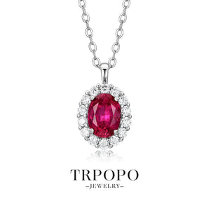 Fiery Rose Ruby Solitaire - Sterling Silver Necklace - TRPOPO