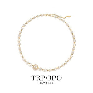 Gold - inlaid Focal Freshwater Pearl Necklace - TRPOPO