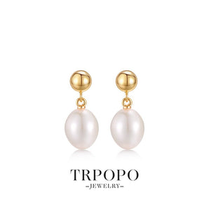 Gold - Round Pearl Drop - Style Stud Earrings - TRPOPO