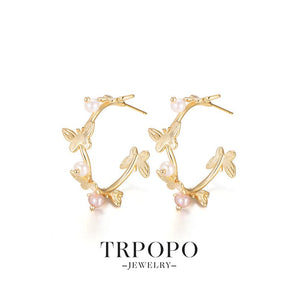 Golden Butterfly Pearl Earrings - TRPOPO